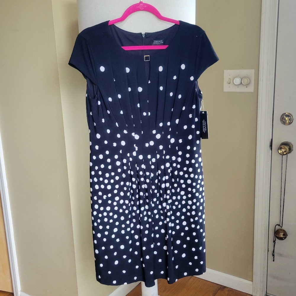 Tahari Petite Black Polka-Dot Dress